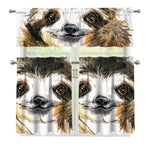 Watercolor Sloth Print 3 Piece Kitchen Curtains
