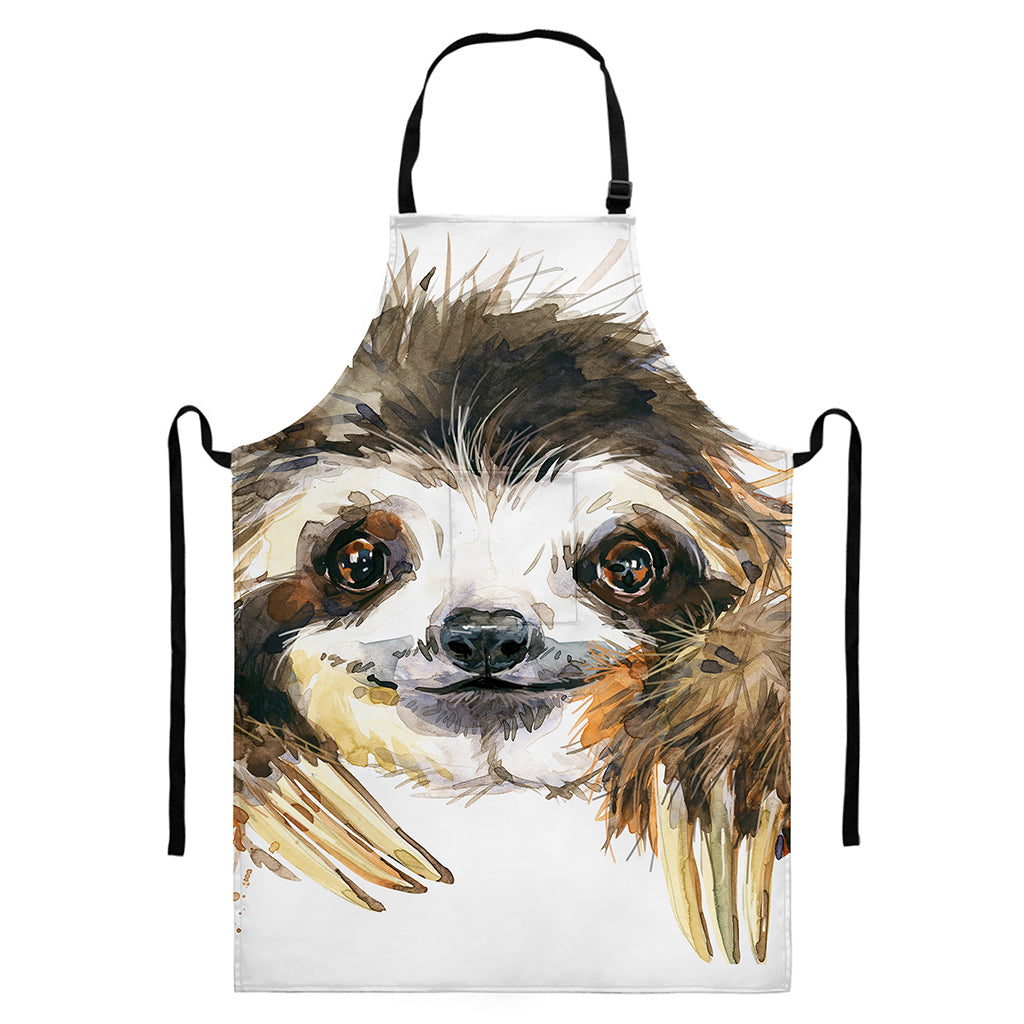 Watercolor Sloth Print Bib Apron With Pocket