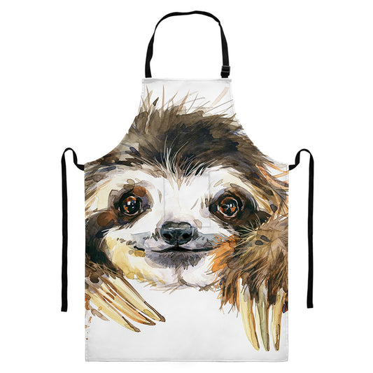 Watercolor Sloth Print Bib Apron With Pocket