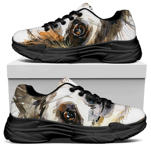 Watercolor Sloth Print Black Chunky Shoes