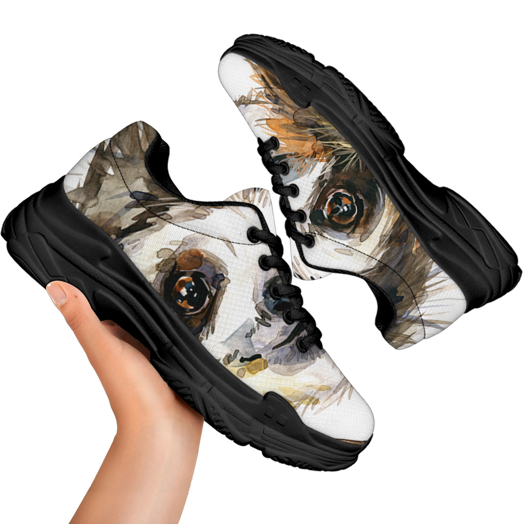 Watercolor Sloth Print Black Chunky Shoes