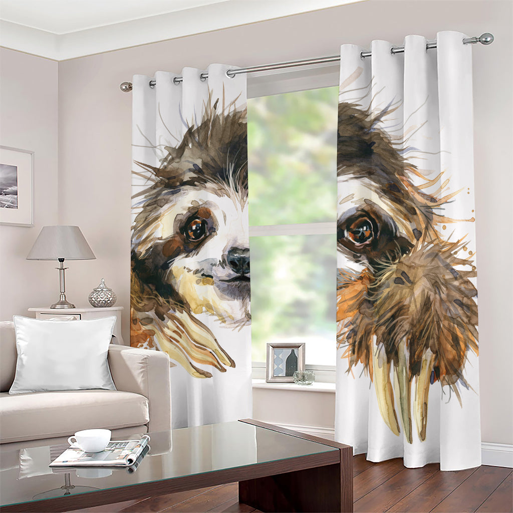 Watercolor Sloth Print Blackout Grommet Curtains