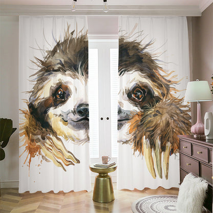 Watercolor Sloth Print Blackout Pencil Pleat Curtains