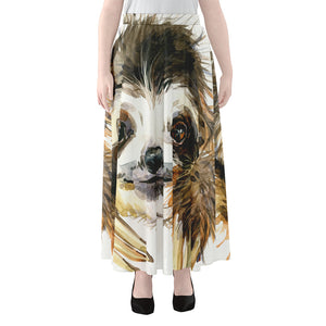 Watercolor Sloth Print Chiffon Maxi Skirt