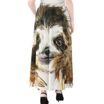 Watercolor Sloth Print Chiffon Maxi Skirt