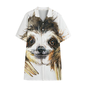 Watercolor Sloth Print Cotton Hawaiian Shirt