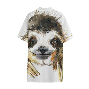 Watercolor Sloth Print Cotton Hawaiian Shirt