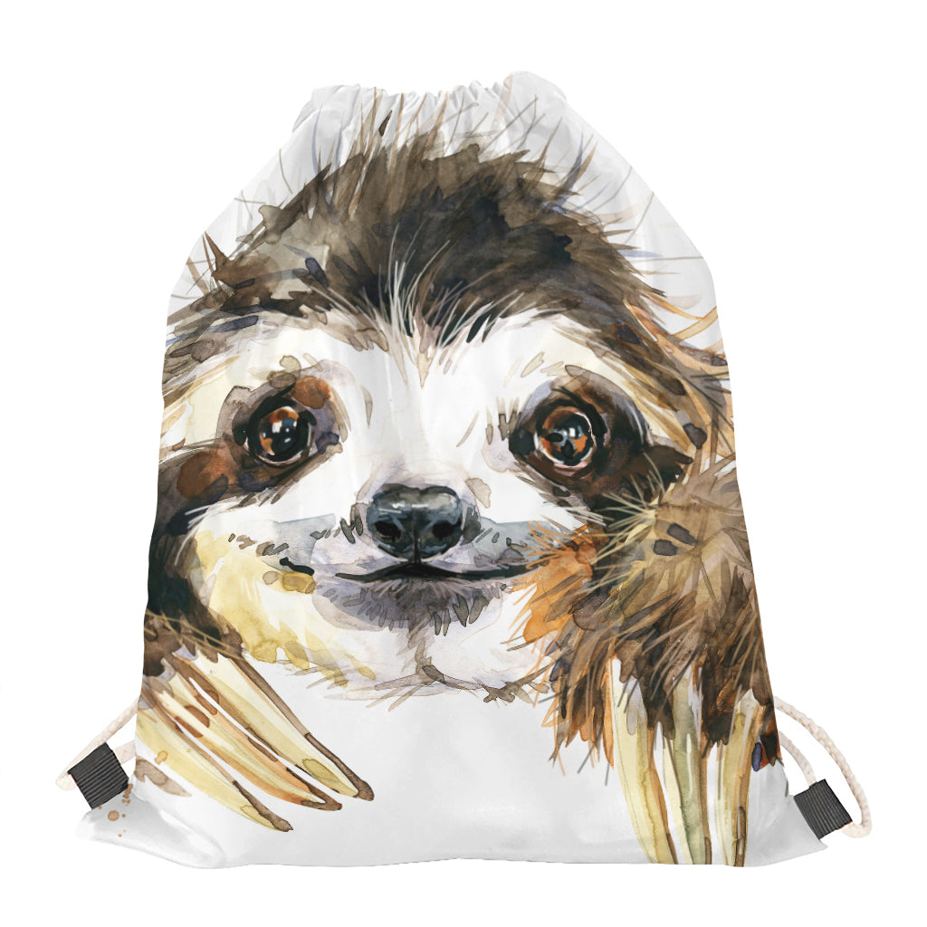 Watercolor Sloth Print Drawstring Bag