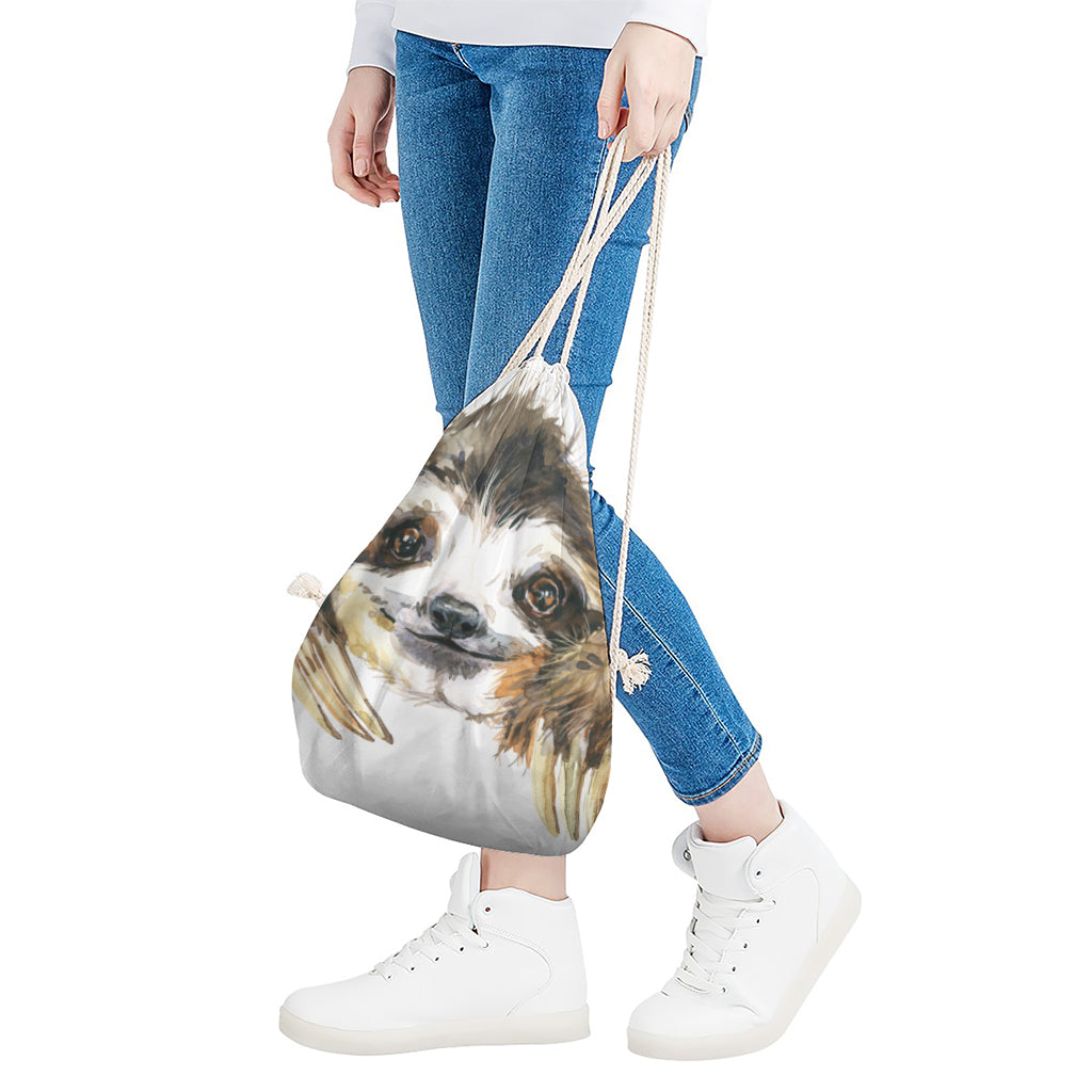 Watercolor Sloth Print Drawstring Bag