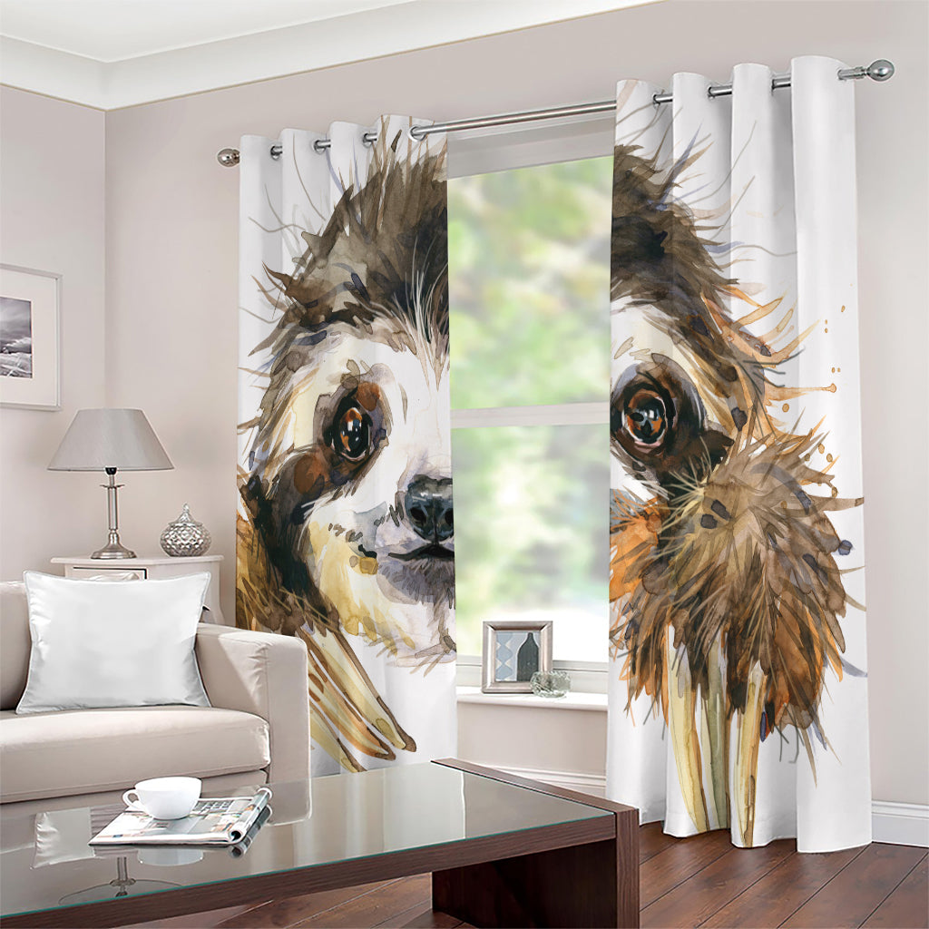 Watercolor Sloth Print Extra Wide Grommet Curtains