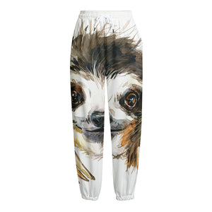 Watercolor Sloth Print Fleece Lined Knit Pants