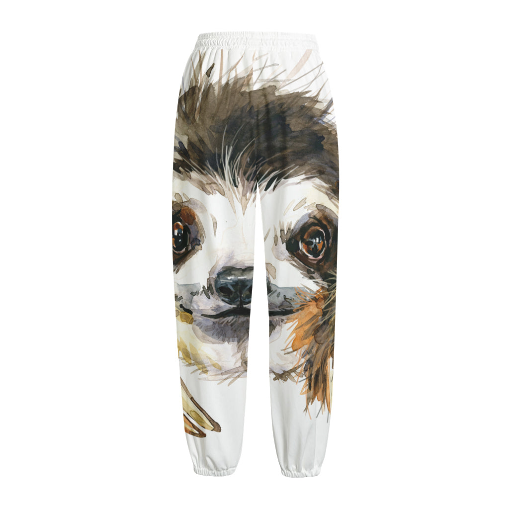 Watercolor Sloth Print Fleece Lined Knit Pants