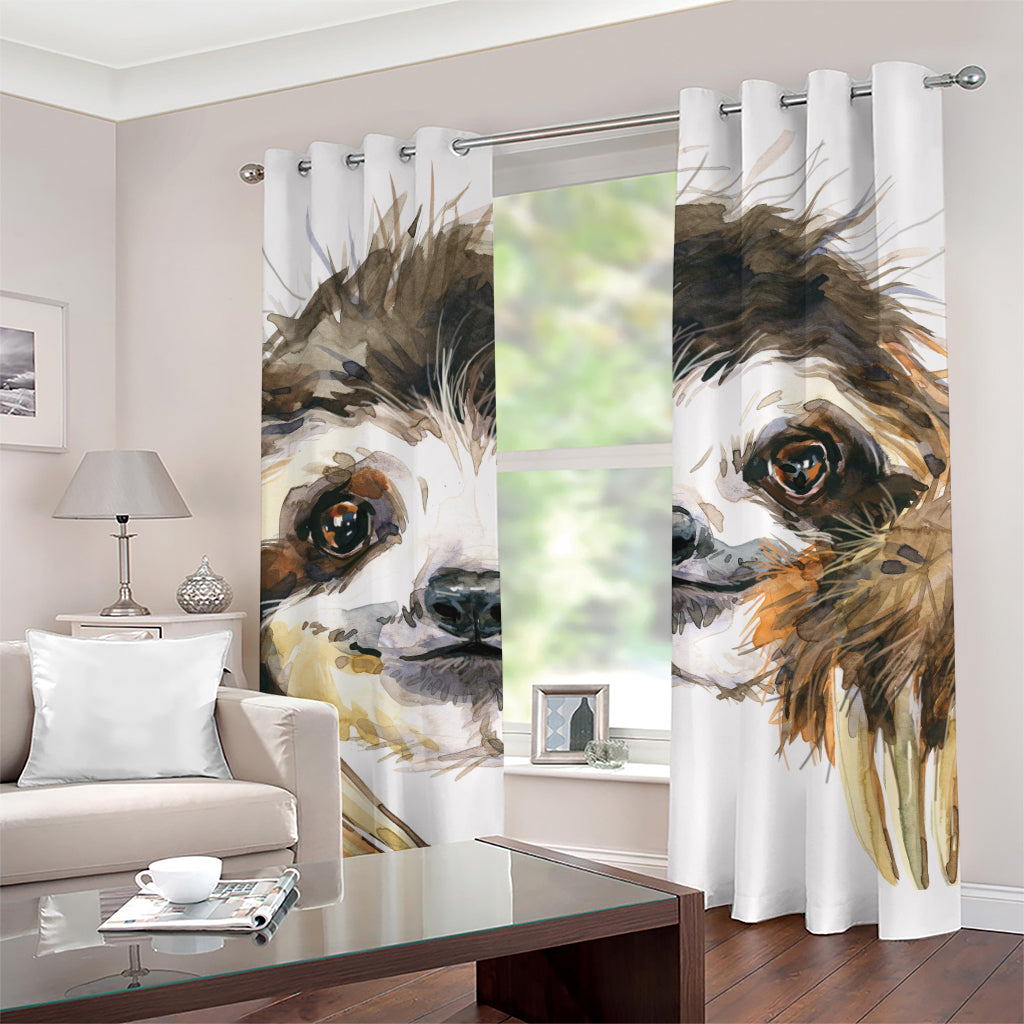 Watercolor Sloth Print Grommet Curtains