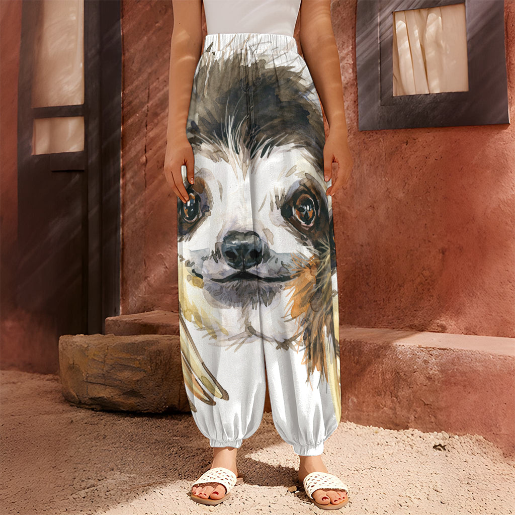 Watercolor Sloth Print Harem Pants