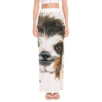 Watercolor Sloth Print High Slit Maxi Skirt