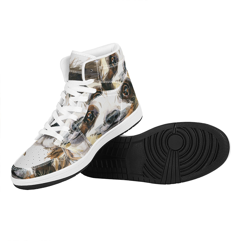 Watercolor Sloth Print High Top Leather Sneakers