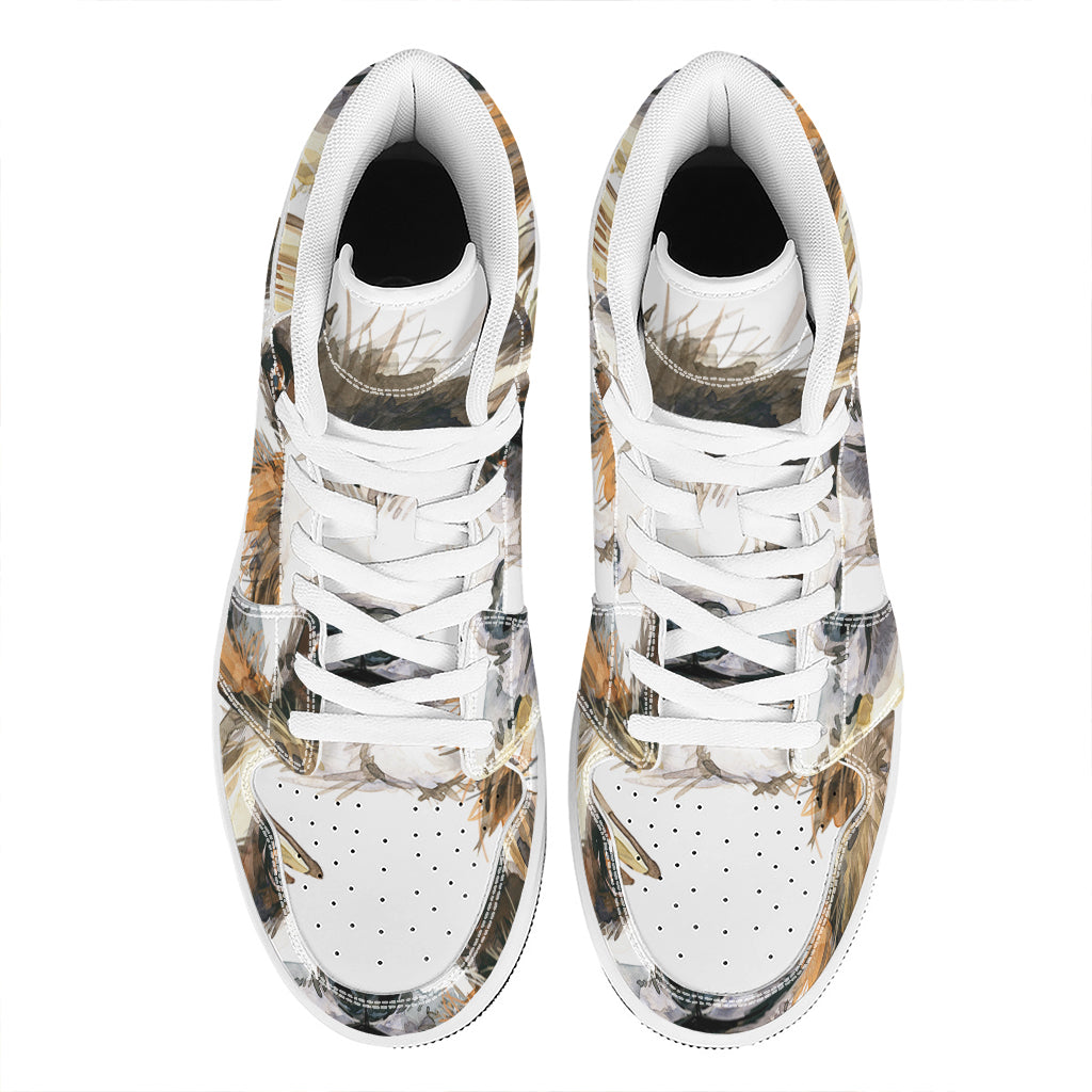 Watercolor Sloth Print High Top Leather Sneakers