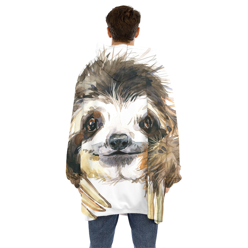 Watercolor Sloth Print Hoodie Blanket