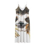 Watercolor Sloth Print Jersey Midi Cami Dress