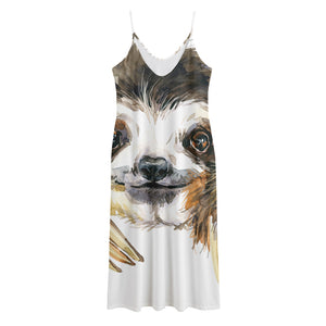 Watercolor Sloth Print Jersey Midi Cami Dress