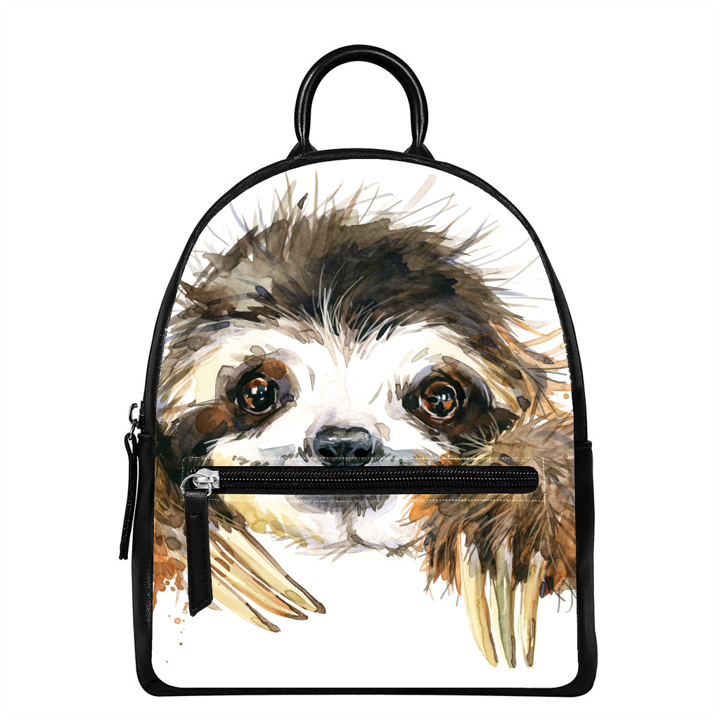 Watercolor Sloth Print Leather Backpack