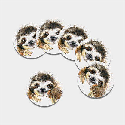 Watercolor Sloth Print Leather Coaster Set
