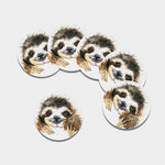 Watercolor Sloth Print Leather Coaster Set