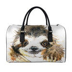 Watercolor Sloth Print Leather Duffle Bag