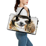 Watercolor Sloth Print Leather Duffle Bag