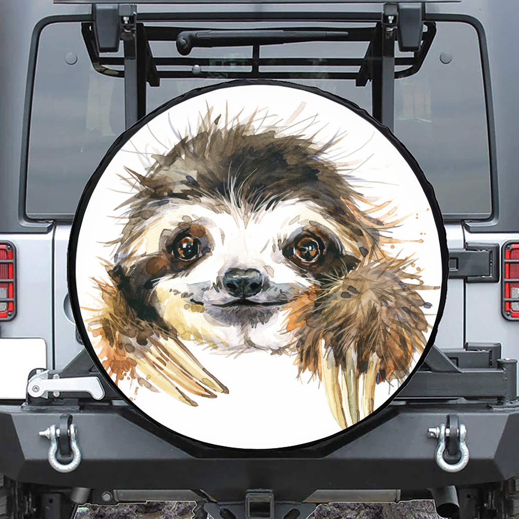 Watercolor Sloth Print Leather Spare Tire Cover