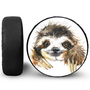 Watercolor Sloth Print Leather Spare Tire Cover