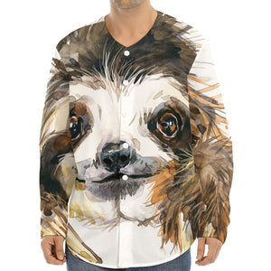 Watercolor Sloth Print Long Sleeve Baseball Jersey