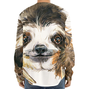 Watercolor Sloth Print Long Sleeve Baseball Jersey