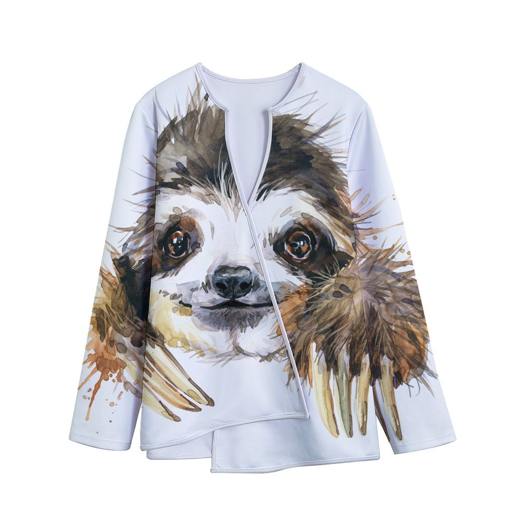 Watercolor Sloth Print Long Sleeve Short Coat