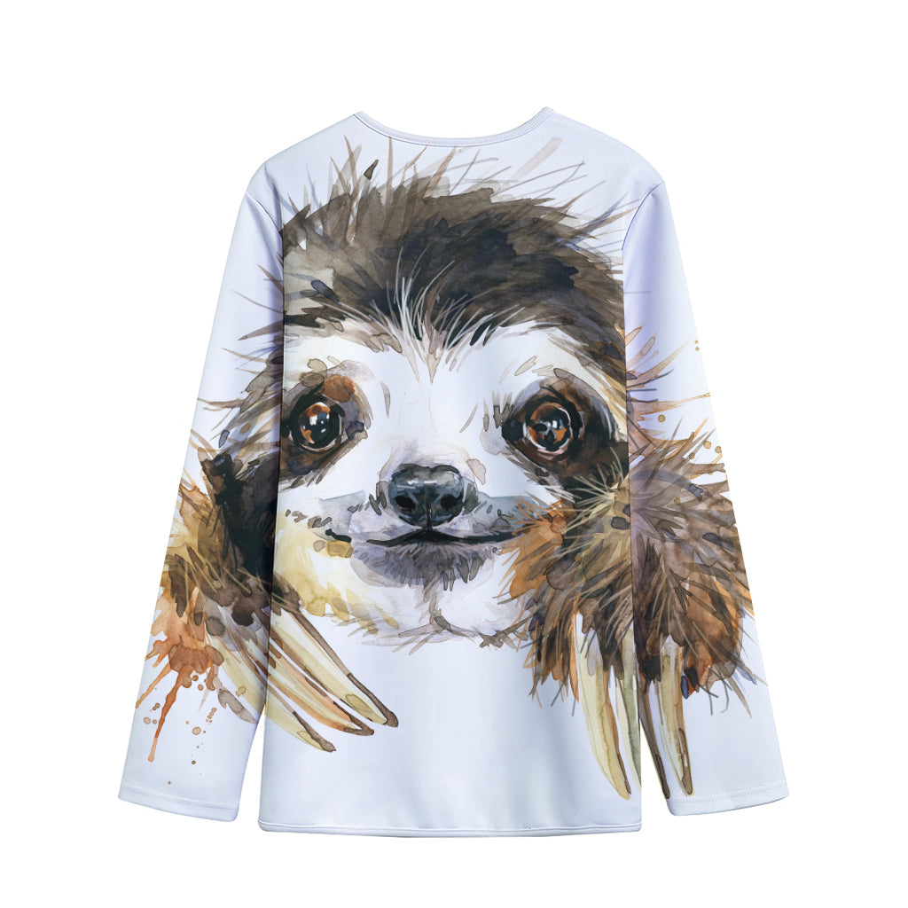 Watercolor Sloth Print Long Sleeve Short Coat