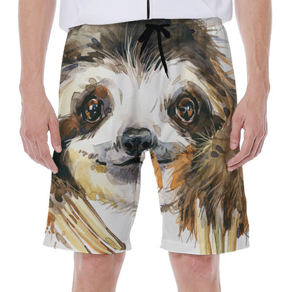 Watercolor Sloth Print Men's Beach Shorts