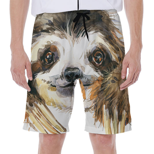 Watercolor Sloth Print Men's Beach Shorts