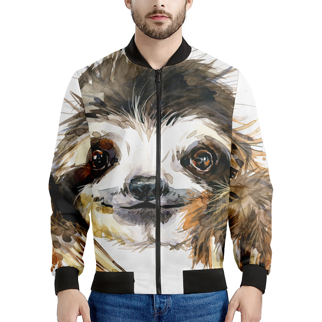 Watercolor Sloth Print Men's Bomber Jacket