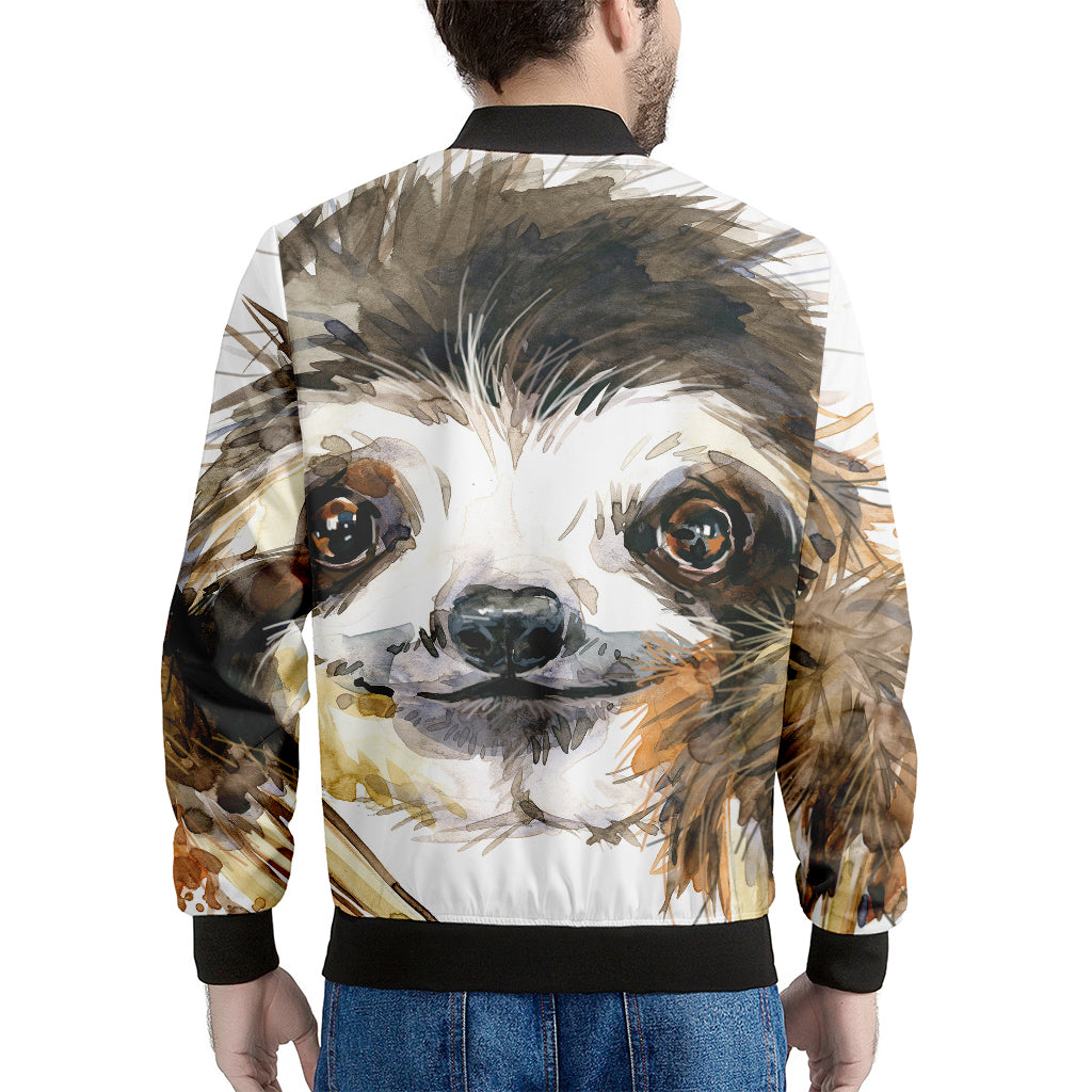 Watercolor Sloth Print Men's Bomber Jacket