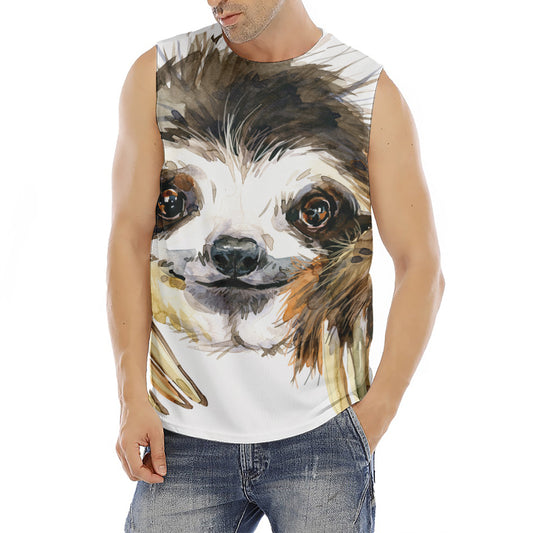 Watercolor Sloth Print Men's Fitness Tank Top