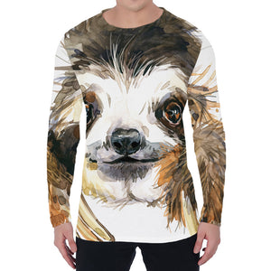 Watercolor Sloth Print Men's Long Sleeve T-Shirt