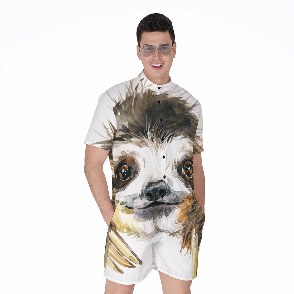 Watercolor Sloth Print Men's Rompers