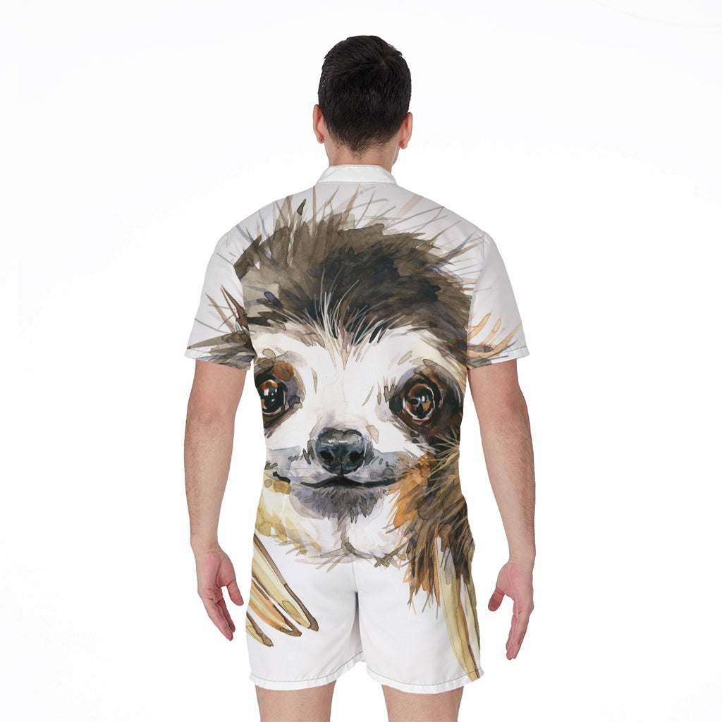 Watercolor Sloth Print Men's Rompers