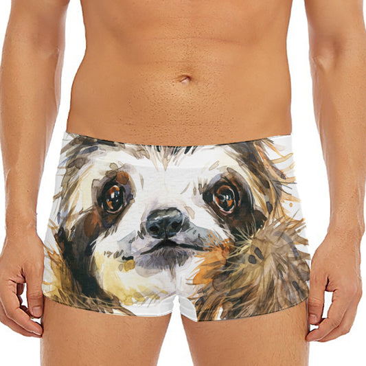 Watercolor Sloth Print Men's Short Boxer Briefs