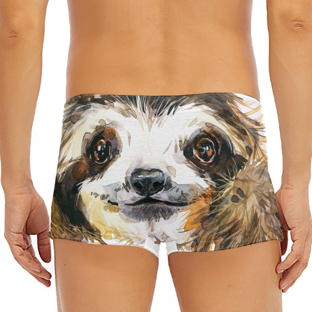 Watercolor Sloth Print Men's Short Boxer Briefs