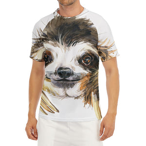 Watercolor Sloth Print Men's Short Sleeve Rash Guard