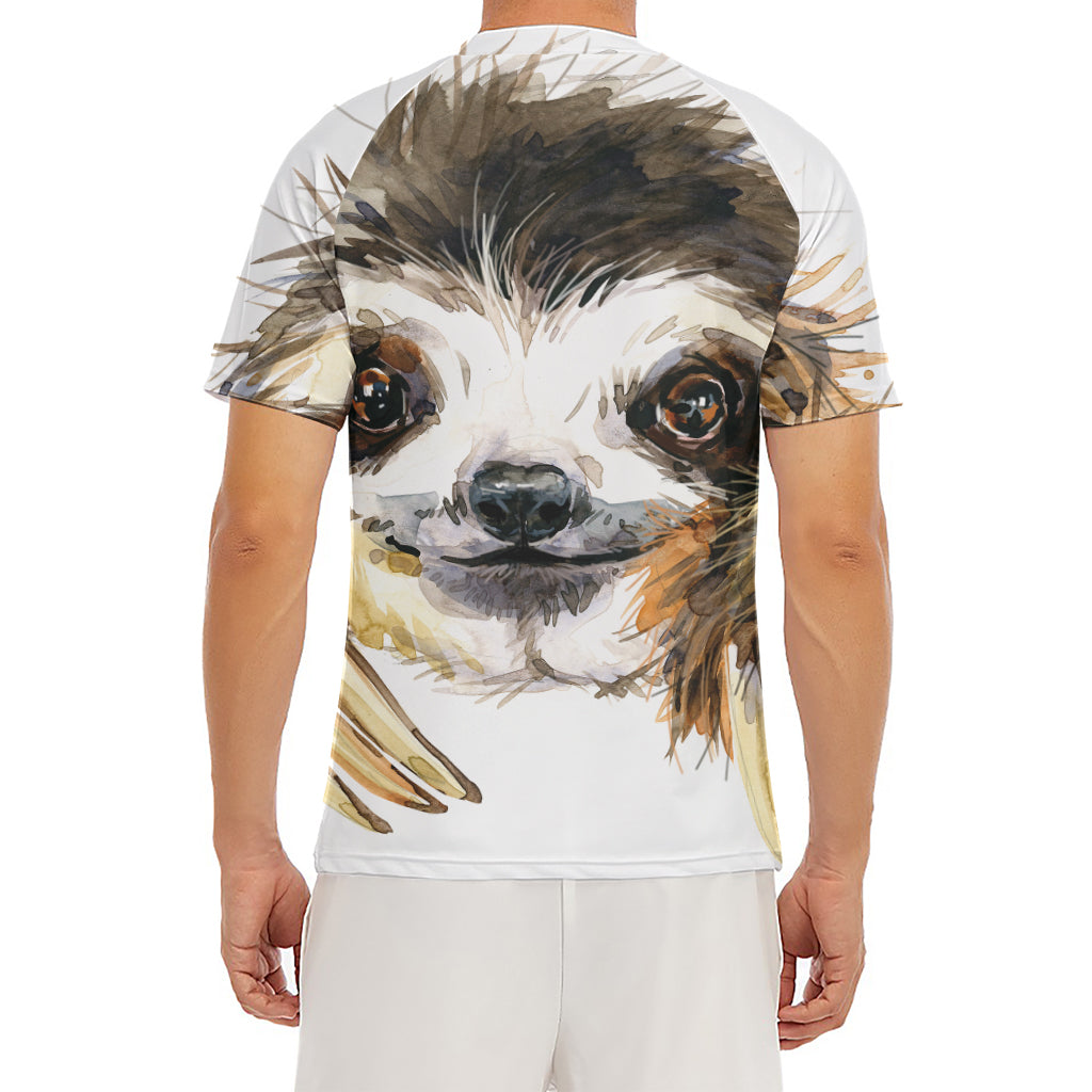 Watercolor Sloth Print Men's Short Sleeve Rash Guard