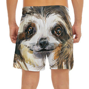 Watercolor Sloth Print Men's Split Running Shorts