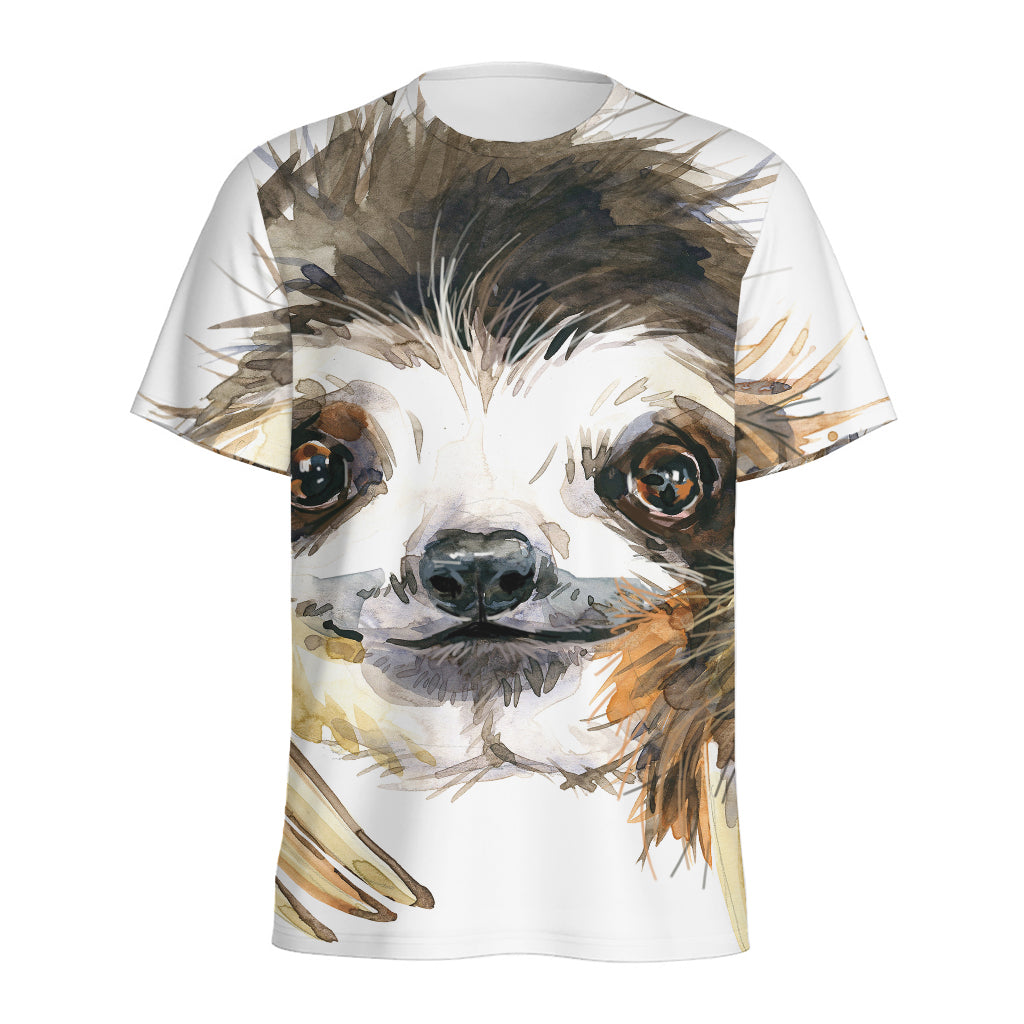 Watercolor Sloth Print Men's Sports T-Shirt