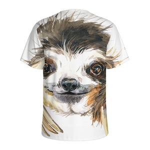 Watercolor Sloth Print Men's Sports T-Shirt